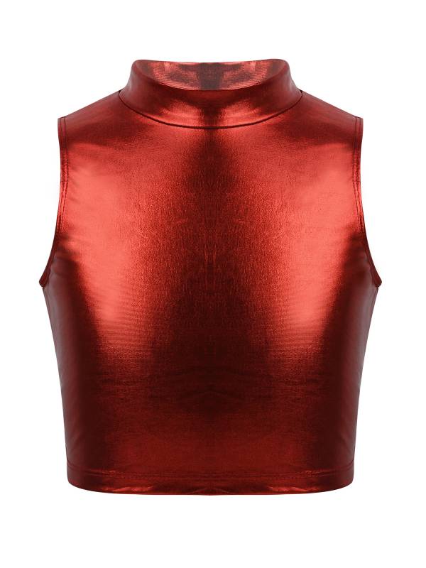 Kids Girls Metallic Sleeveless Ballet Dance Crop Tank Tops thumb