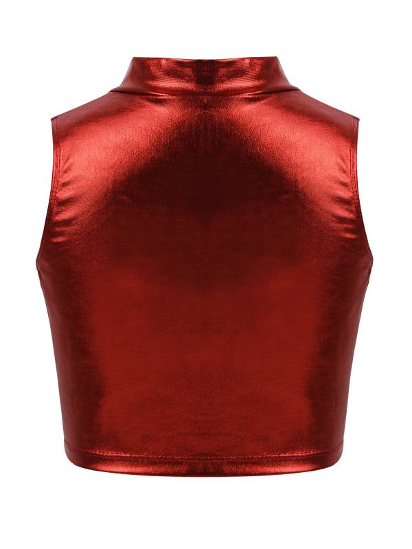 Kids Girls Metallic Sleeveless Ballet Dance Crop Tank Tops thumb