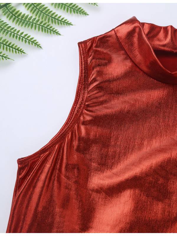 Kids Girls Metallic Sleeveless Ballet Dance Crop Tank Tops thumb
