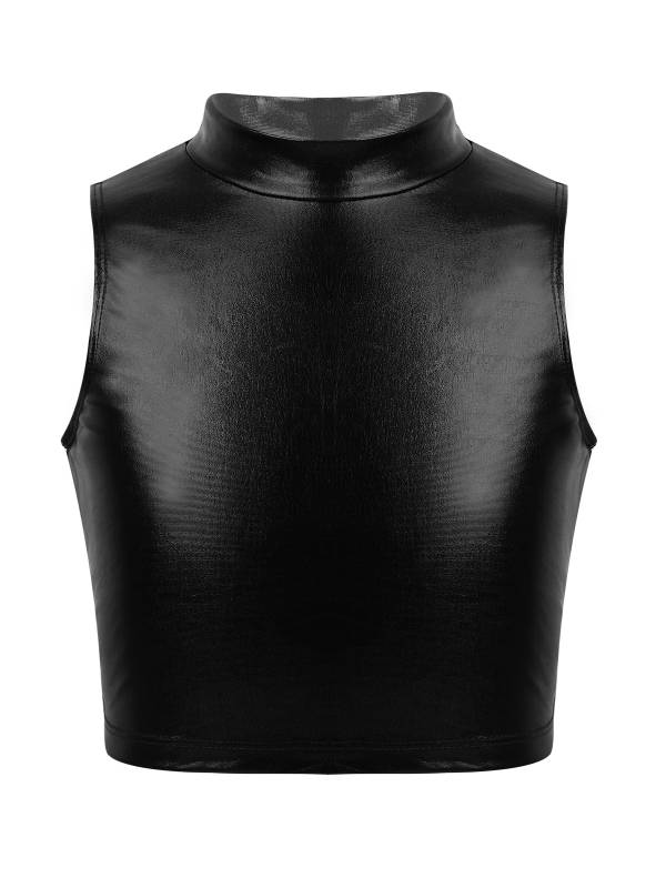 Kids Girls Metallic Sleeveless Ballet Dance Crop Tank Tops thumb