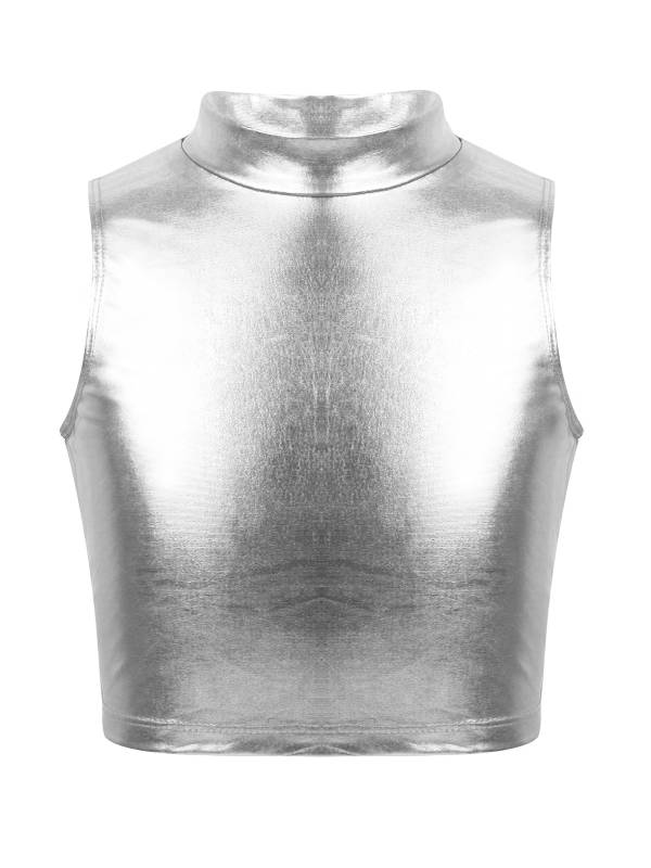 Kids Girls Metallic Sleeveless Ballet Dance Crop Tank Tops thumb