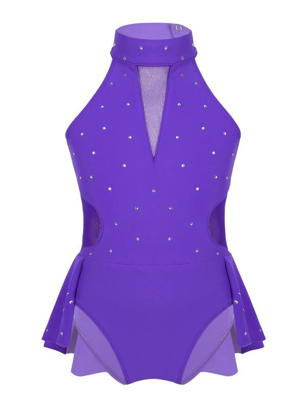 Kids Girls Sleeveless Rhinestone Figure Skating Leotard thumb