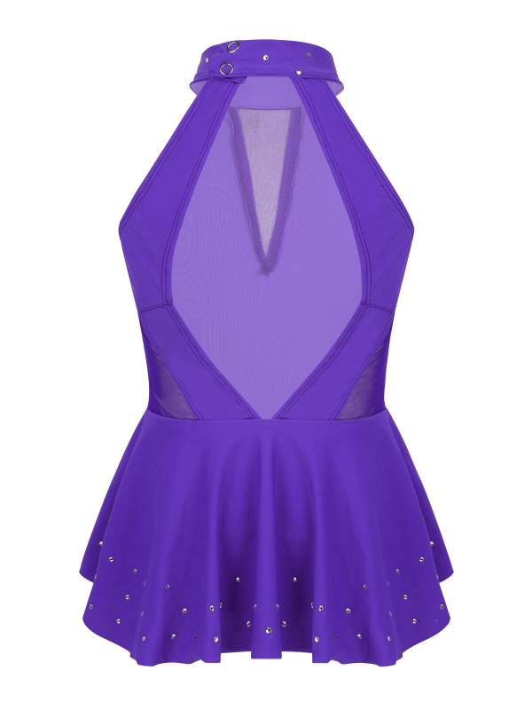 Kids Girls Sleeveless Rhinestone Figure Skating Leotard thumb