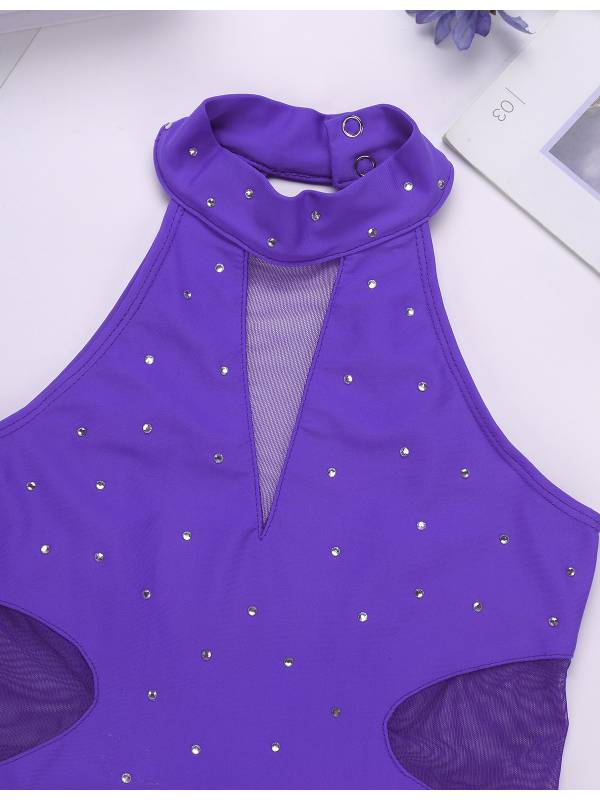 Kids Girls Sleeveless Rhinestone Figure Skating Leotard thumb