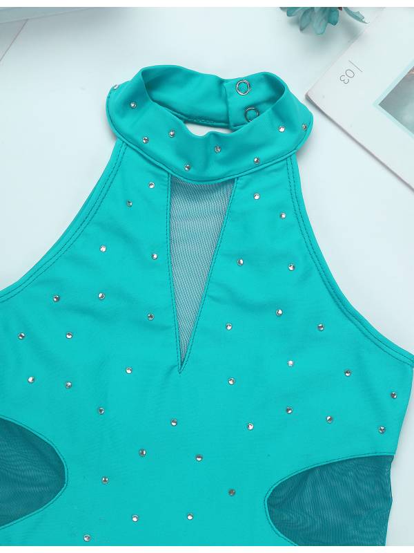 Kids Girls Sleeveless Rhinestone Figure Skating Leotard thumb