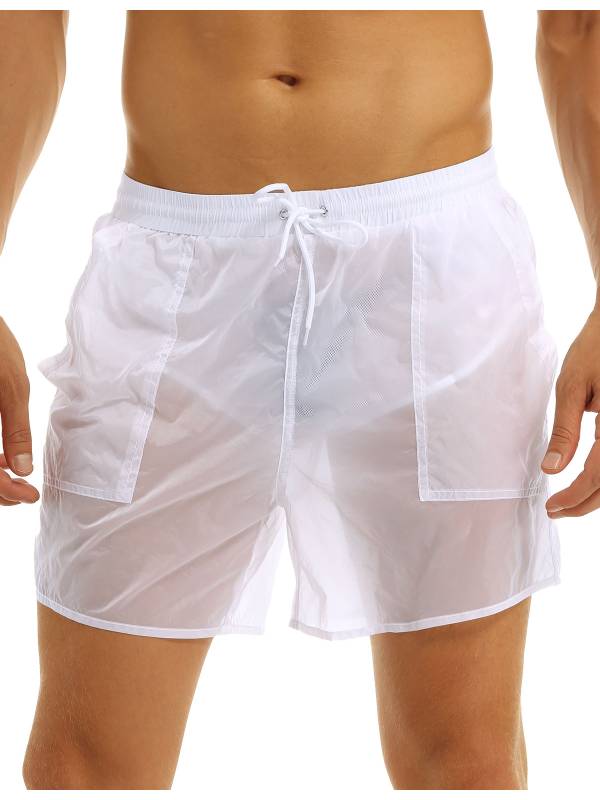 Men Solid Color Quick Dry Beach Swim Shorts with Built-in Briefs thumb