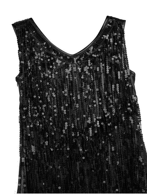Women Sleeveless Sequin Tassels Ballroom Latin Dance Dress thumb