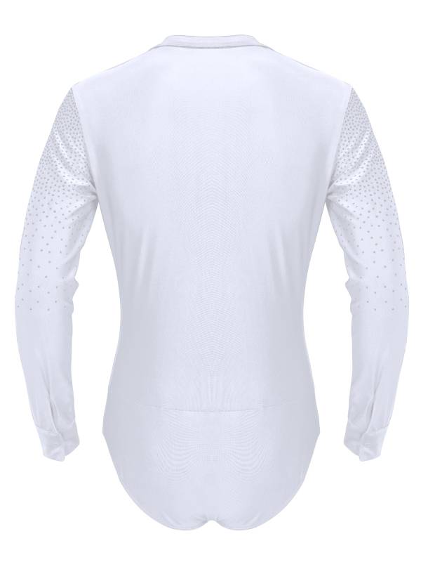Men Shiny Rhinestones V-neck Long Sleeve Latin Dance Shirt Leotard thumb