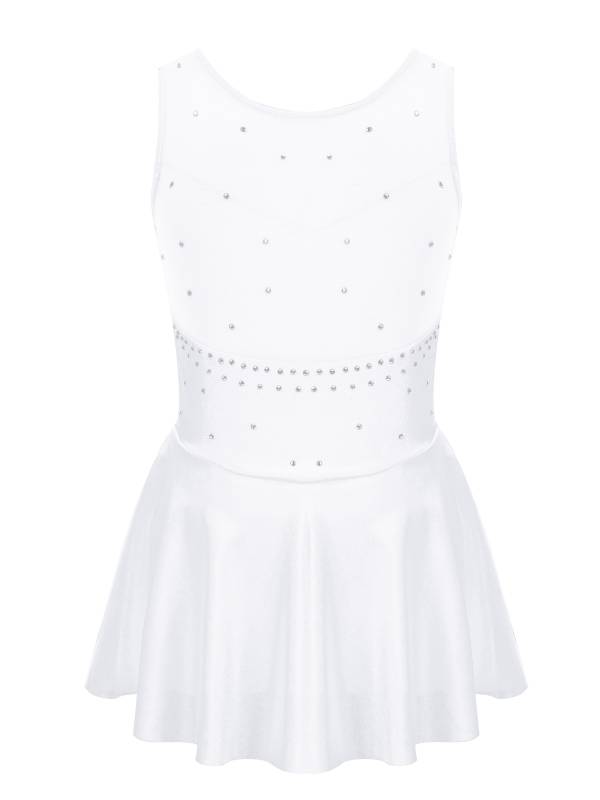 Kids Girls Sleeveless Sparkly Rhinestone Tulle Skating Leotard Dress thumb