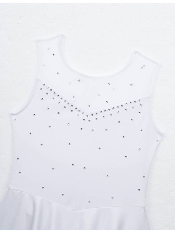 Kids Girls Sleeveless Sparkly Rhinestone Tulle Skating Leotard Dress thumb