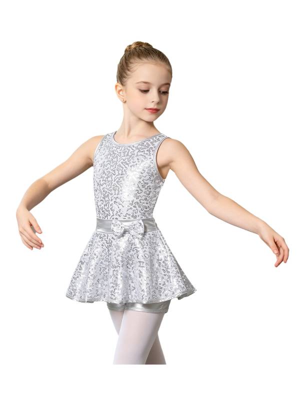 Kids Girls Backless Sequined Bowknot Jazz Tap Dance Leotard Dress thumb
