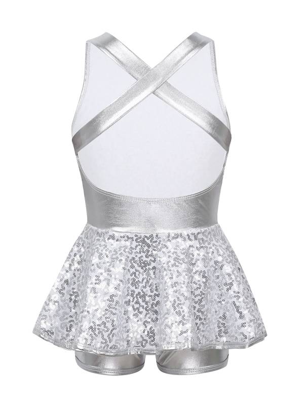 Kids Girls Backless Sequined Bowknot Jazz Tap Dance Leotard Dress thumb