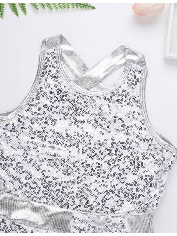 Kids Girls Backless Sequined Bowknot Jazz Tap Dance Leotard Dress thumb
