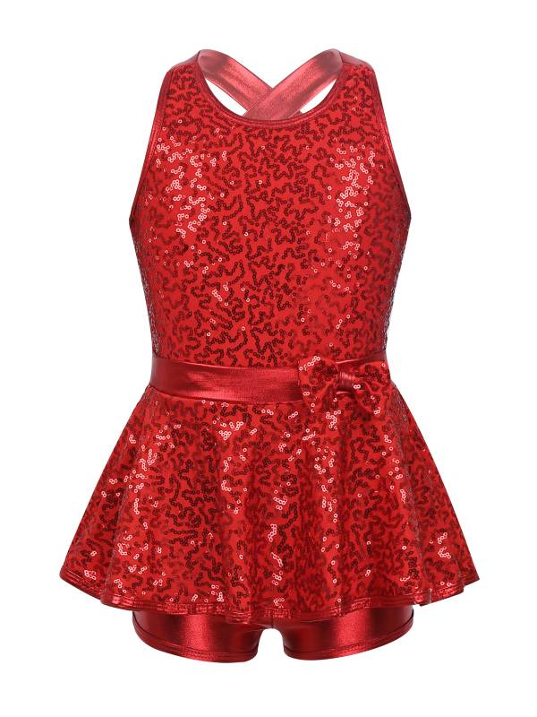 Kids Girls Backless Sequined Bowknot Jazz Tap Dance Leotard Dress thumb
