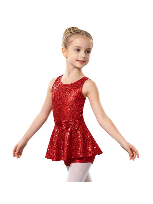 Kids Girls Backless Sequined Bowknot Jazz Tap Dance Leotard Dress thumb