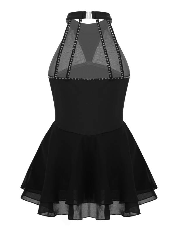 Kids Girls Sleeveless Figure Skating Leotard Dress with Rhinestone thumb