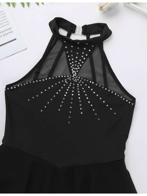 Kids Girls Sleeveless Figure Skating Leotard Dress with Rhinestone thumb