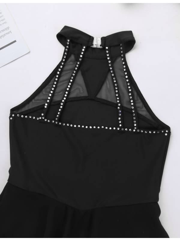 Kids Girls Sleeveless Figure Skating Leotard Dress with Rhinestone thumb