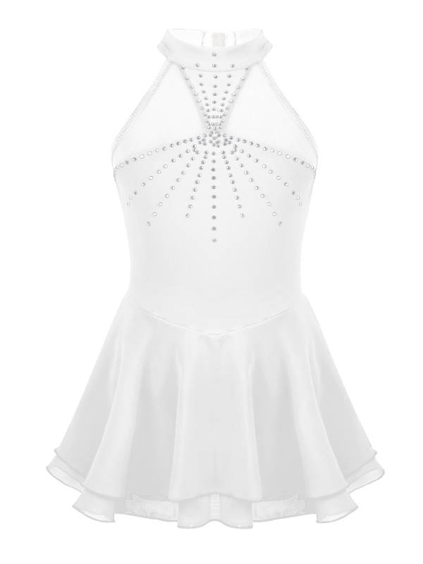 Kids Girls Sleeveless Figure Skating Leotard Dress with Rhinestone thumb