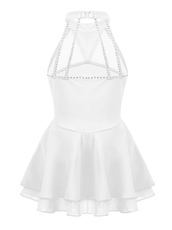 Kids Girls Sleeveless Figure Skating Leotard Dress with Rhinestone thumb