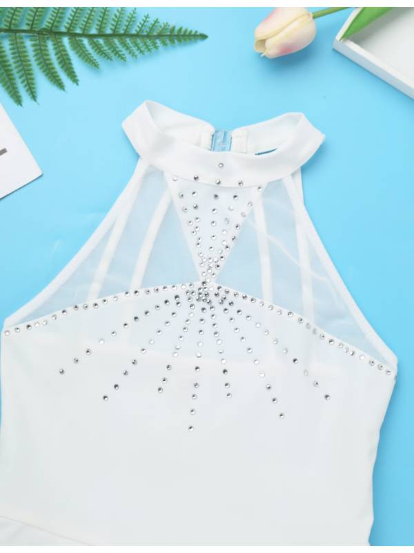 Kids Girls Sleeveless Figure Skating Leotard Dress with Rhinestone thumb