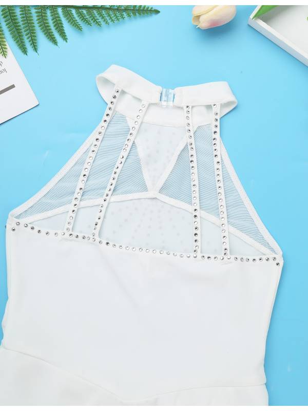 Kids Girls Sleeveless Figure Skating Leotard Dress with Rhinestone thumb