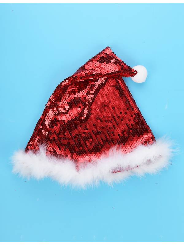 Kids Girls Christmas Straps Sequins Twirl Skating Dress with Hat and Arm Sleeves thumb