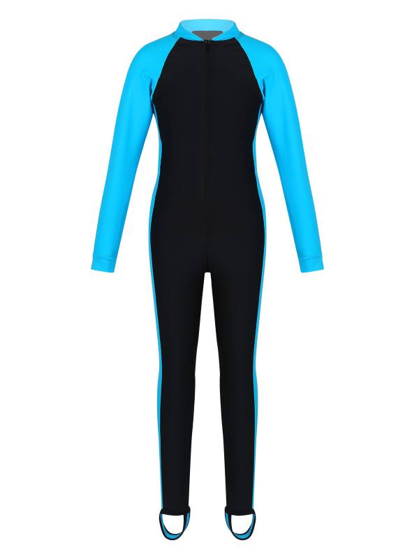 Kids Girls Long Sleeves Zipper Rash Guard One Piece Swimsuit thumb