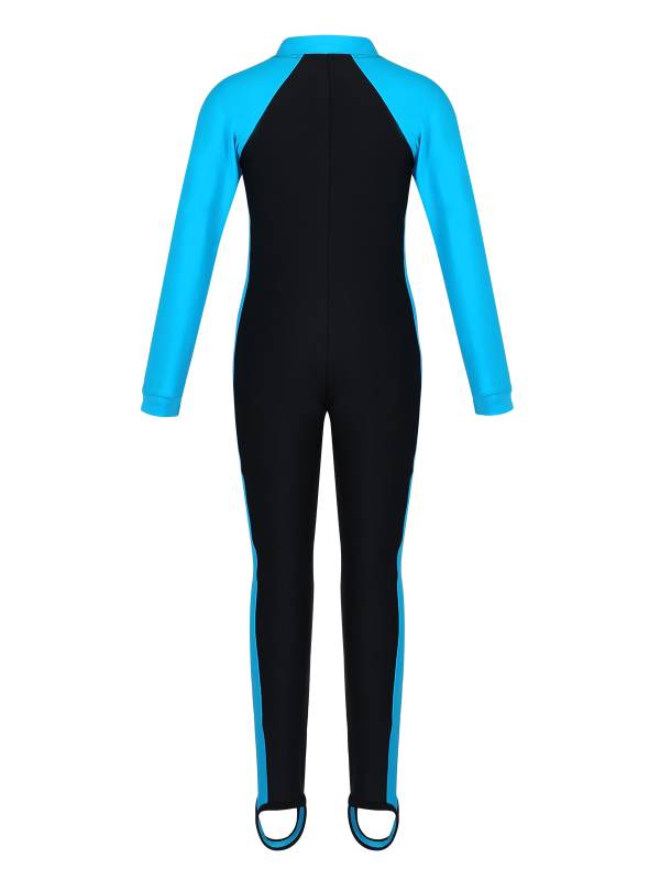 Kids Girls Long Sleeves Zipper Rash Guard One Piece Swimsuit thumb