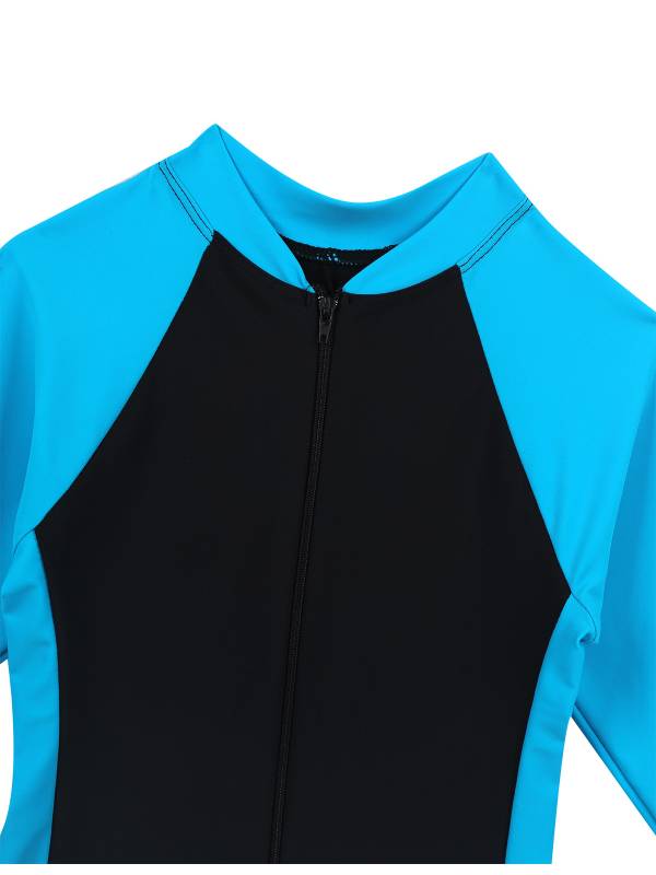 Kids Girls Long Sleeves Zipper Rash Guard One Piece Swimsuit thumb