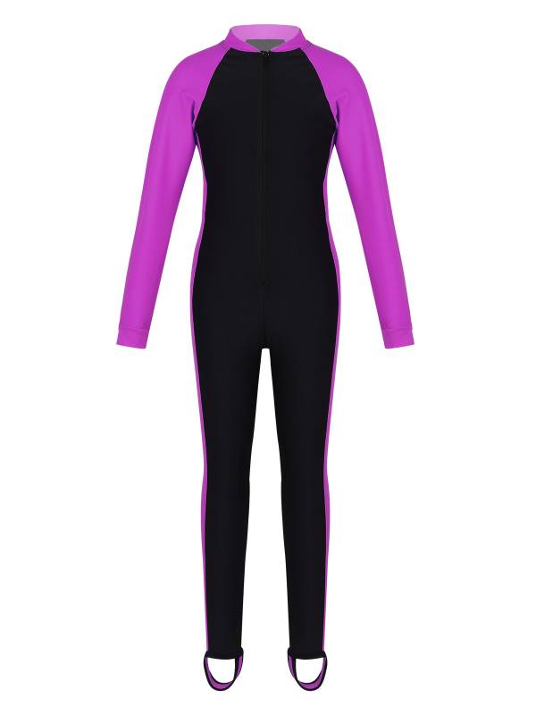 Kids Girls Long Sleeves Zipper Rash Guard One Piece Swimsuit thumb