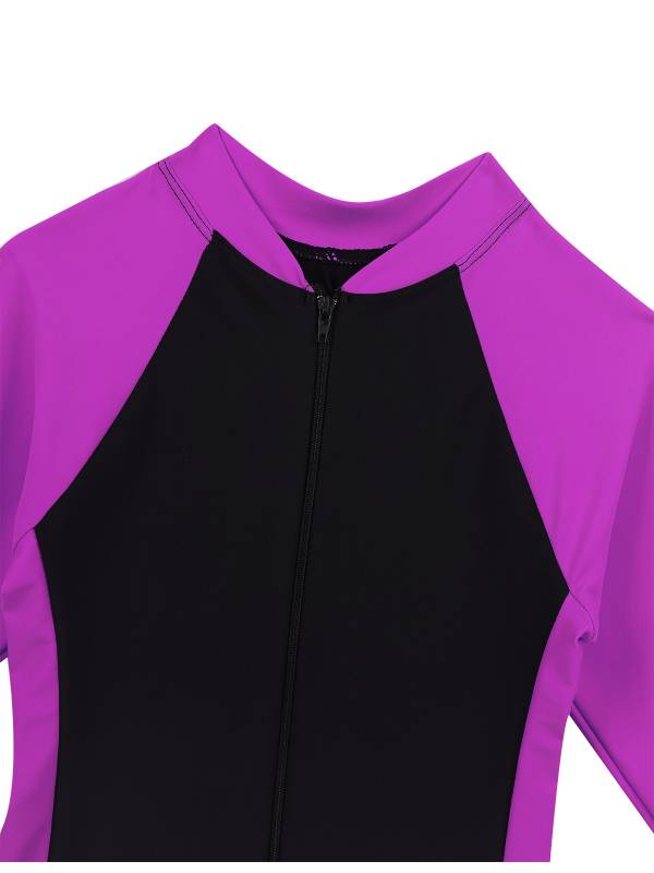 Kids Girls Long Sleeves Zipper Rash Guard One Piece Swimsuit thumb