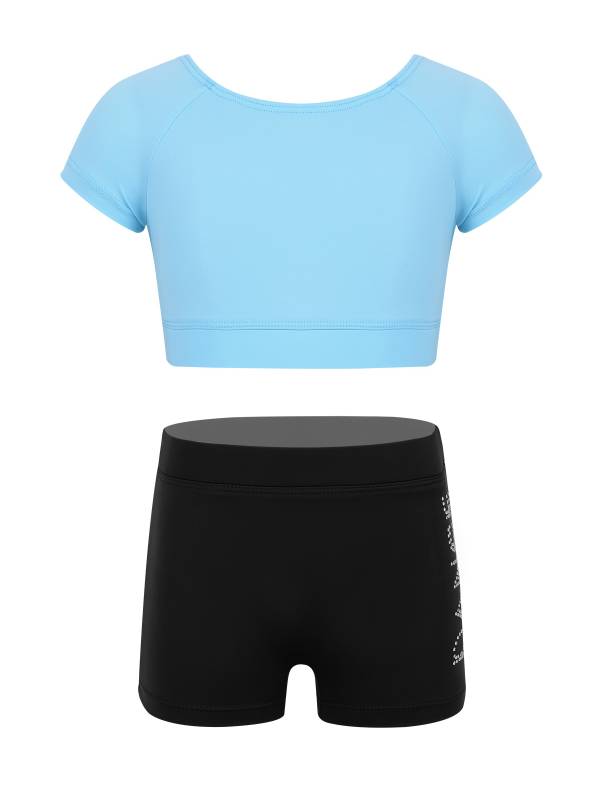 Kids Girls 2pcs Short Sleeves Crop Top and Shorts Sports Set thumb