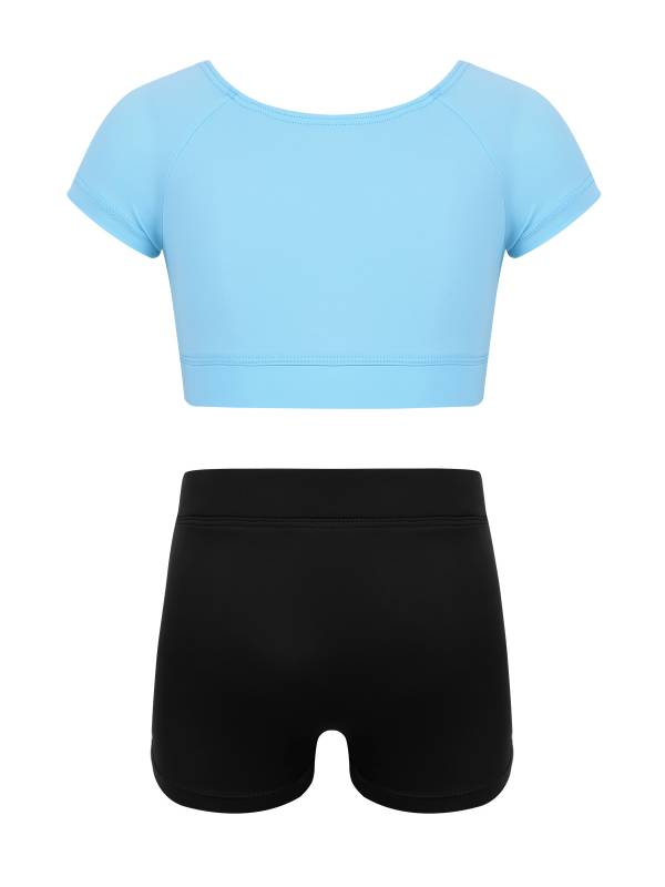Kids Girls 2pcs Short Sleeves Crop Top and Shorts Sports Set thumb