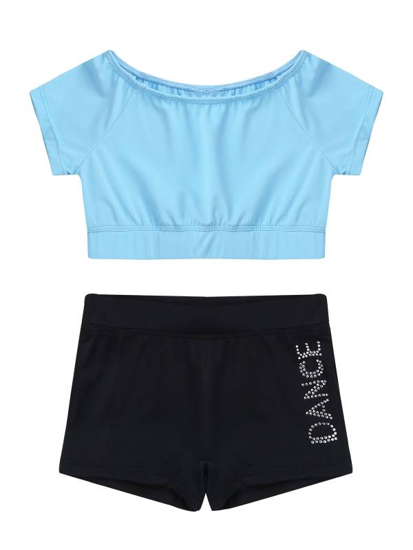 Kids Girls 2pcs Short Sleeves Crop Top and Shorts Sports Set thumb