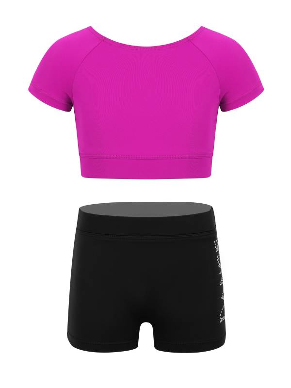 Kids Girls 2pcs Short Sleeves Crop Top and Shorts Sports Set thumb