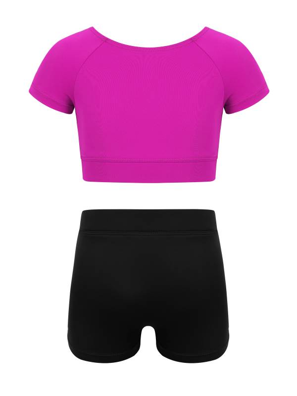 Kids Girls 2pcs Short Sleeves Crop Top and Shorts Sports Set thumb