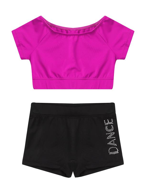 Kids Girls 2pcs Short Sleeves Crop Top and Shorts Sports Set thumb