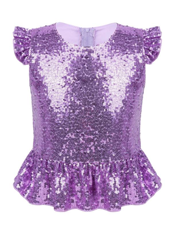 Kids Girls Mermaid Costume Sequins Flutter Sleeves Peplum Top thumb