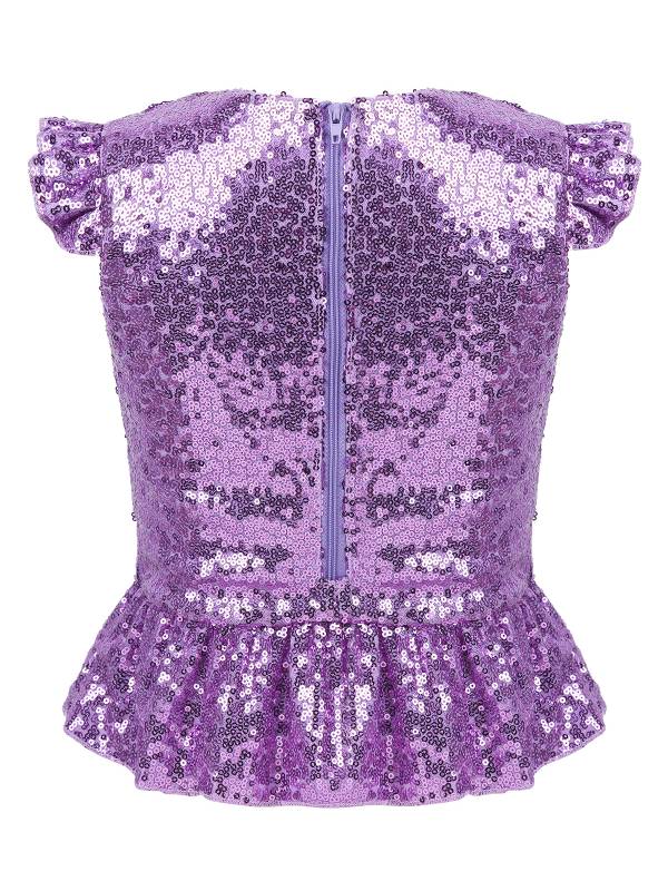 Kids Girls Mermaid Costume Sequins Flutter Sleeves Peplum Top thumb