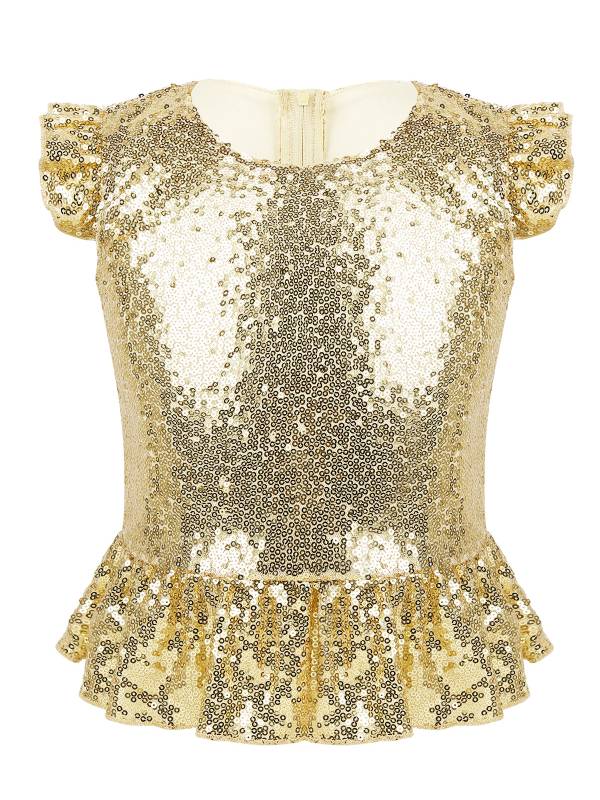 Kids Girls Mermaid Costume Sequins Flutter Sleeves Peplum Top thumb
