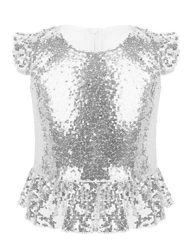 Kids Girls Mermaid Costume Sequins Flutter Sleeves Peplum Top thumb