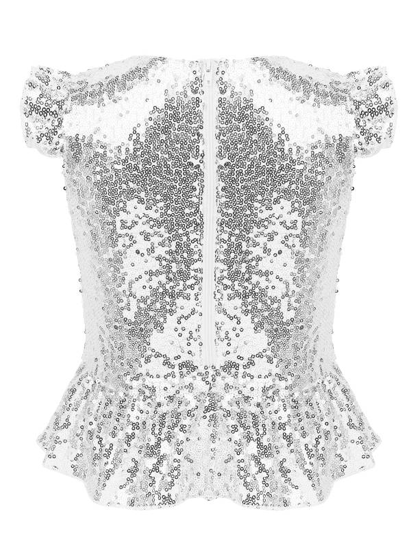 Kids Girls Mermaid Costume Sequins Flutter Sleeves Peplum Top thumb