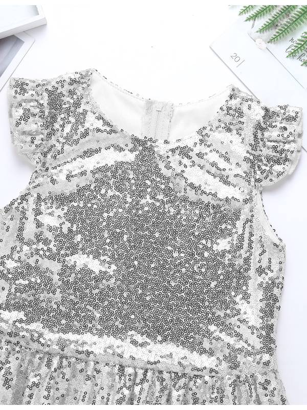 Kids Girls Mermaid Costume Sequins Flutter Sleeves Peplum Top thumb