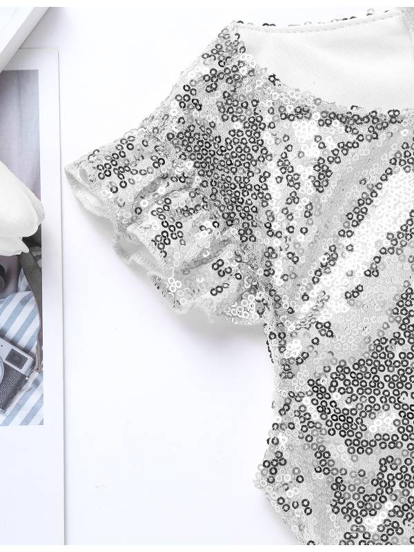Kids Girls Mermaid Costume Sequins Flutter Sleeves Peplum Top thumb