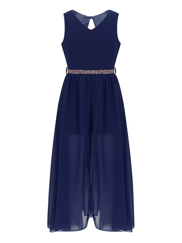 Kids Girls Sleeveless V Neck Short Jumpsuit Romper Maxi Party Dress thumb