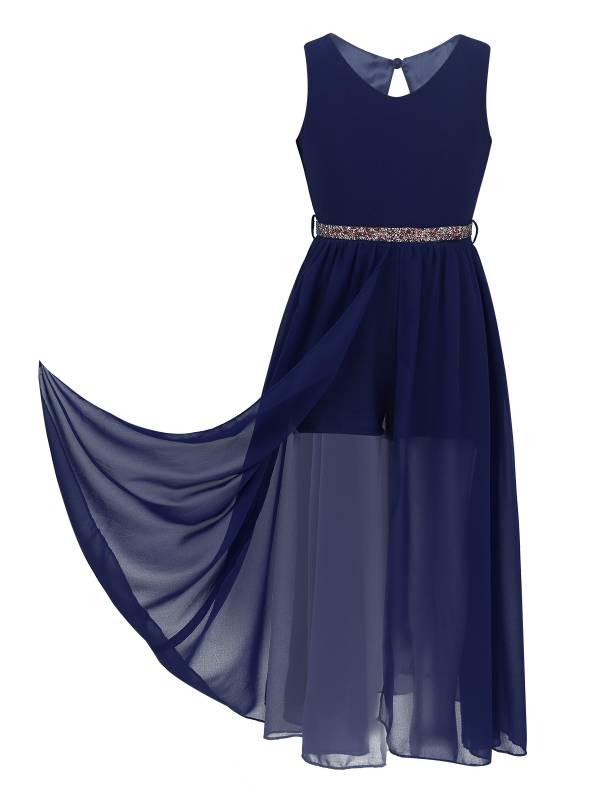 Kids Girls Sleeveless V Neck Short Jumpsuit Romper Maxi Party Dress thumb