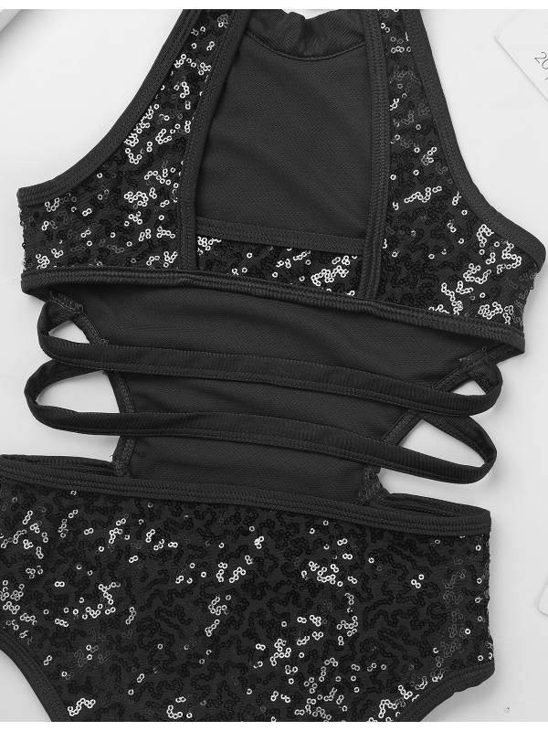 Kids Girls Sleeveless Allover Sequins Ballet Dance Leotard thumb