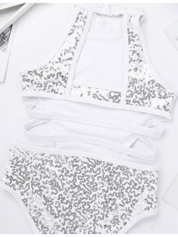Kids Girls Sleeveless Allover Sequins Ballet Dance Leotard thumb