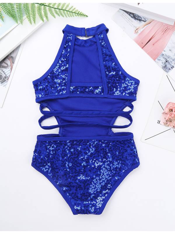 Kids Girls Sleeveless Allover Sequins Ballet Dance Leotard thumb